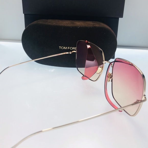 Tom Ford Toby-02 TF901 28T Gld Metal Woman s Side Shield Sunglasses 60mm - Picture 7 of 13
